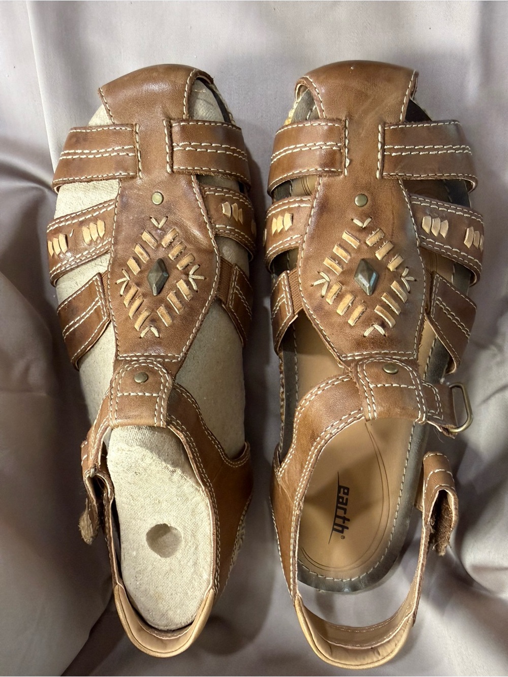 Earth - Women’s Brown Leather Stitch-Detail Comfort Sandals